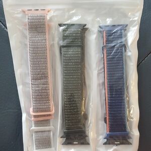 3-Pack Nylon Loop Apple Watch Bands - Pink, Olive Green, Navy